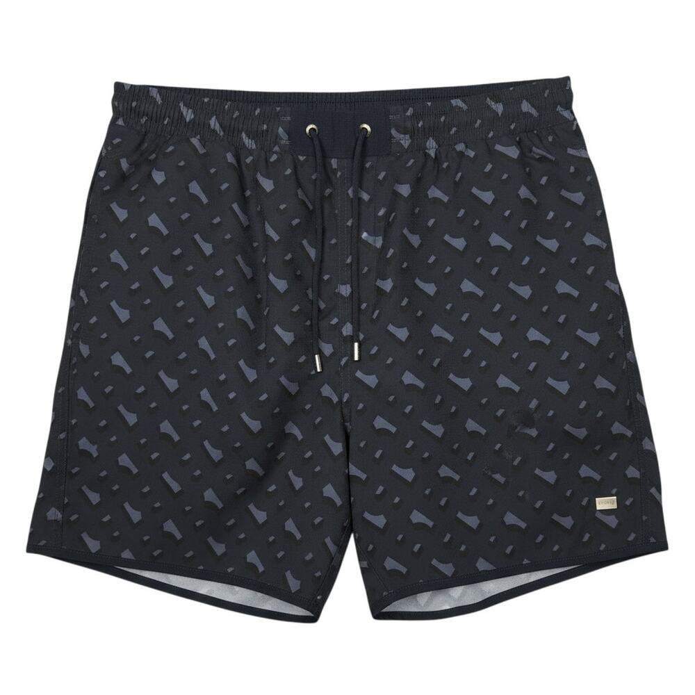 Hugo Boss Navy Blue Geometric Print Swim Trunks Men's XL Mesh Lined Luxury Pool